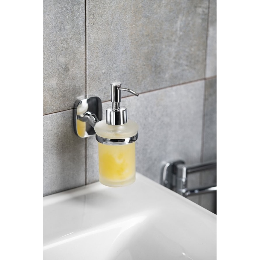 Aqualine - Distributore di sapone a parete RUMBA 160 mm bianco latte vetro/cromo lucido
