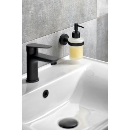 Aqualine - Distributore di sapone a parete SAMBA 150 opaco bianco latte vetro/opaco nero