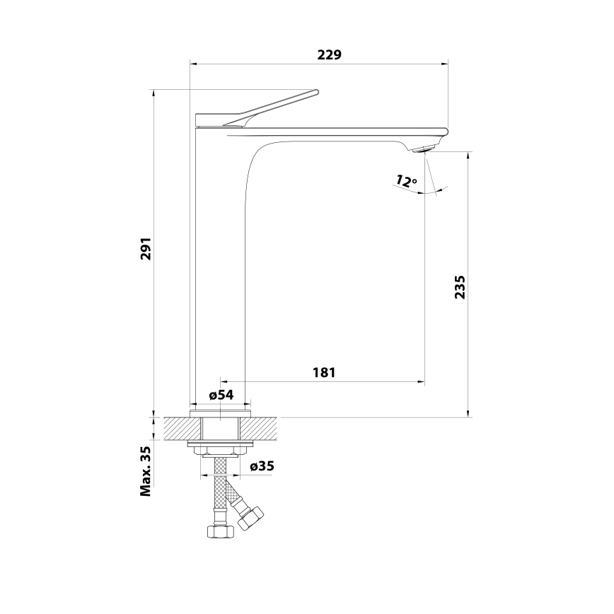 Aqualine - Miscelatore per lavabo BOLERO 29 cm cromo lucido