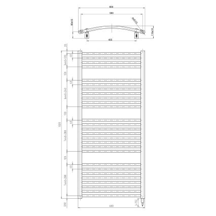 Aqualine - Radiatore elettrico da bagno ORBIT-E 600W 132x60 cm bianco rotondo