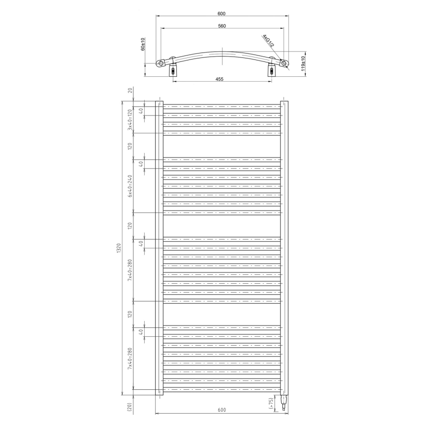 Aqualine - Radiatore elettrico da bagno ORBIT-E 600W 132x60 cm bianco rotondo