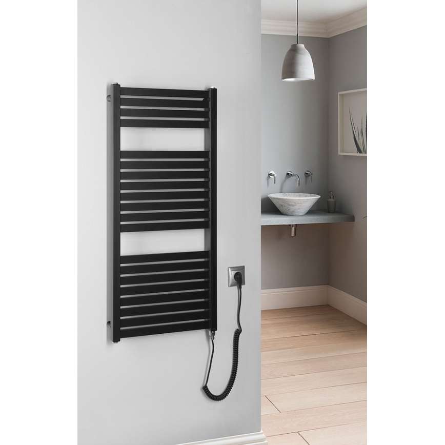 Aqualine - Radiatore elettrico da bagno TONDI-E 300W 97x45 cm nero opaco