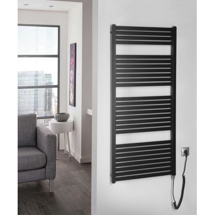 Aqualine - Radiatore elettrico da bagno TONDI-E 600W 133x60 cm nero opaco