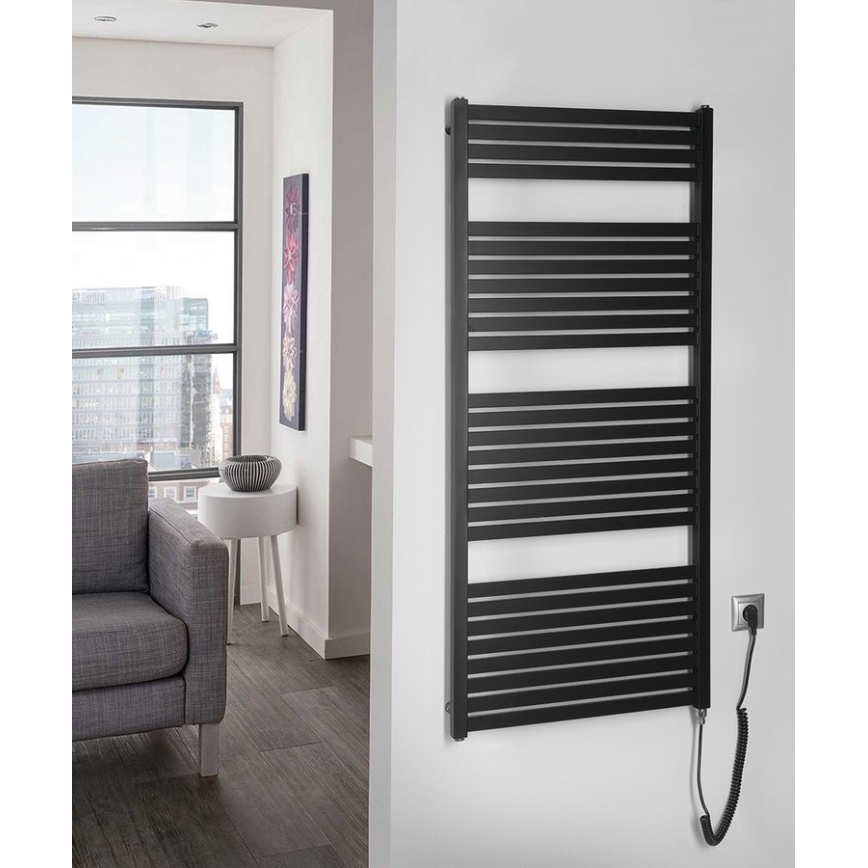Aqualine - Radiatore elettrico da bagno TONDI-E 600W 133x60 cm nero opaco