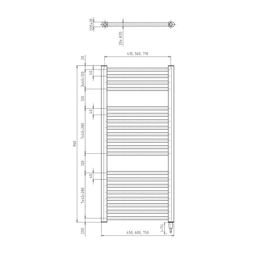 Aqualine - Radiatore elettrico per bagno DIRECT-E 300W 96x45 cm bianco