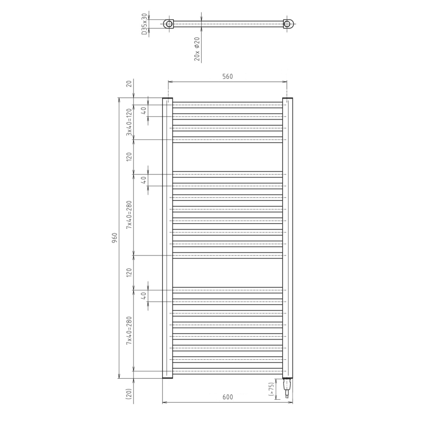 Aqualine - Radiatore elettrico per bagno DIRECT-E 400W 96x60 cm nero opaco