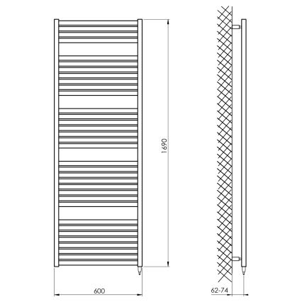 Aqualine - Radiatore elettrico per bagno TONDI-E 800 W 169 x 60 cm nero opaco
