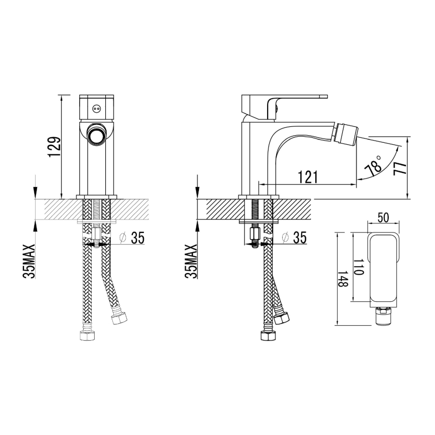 Aqualine - Rubinetto del bidet FACTOR cromo lucido
