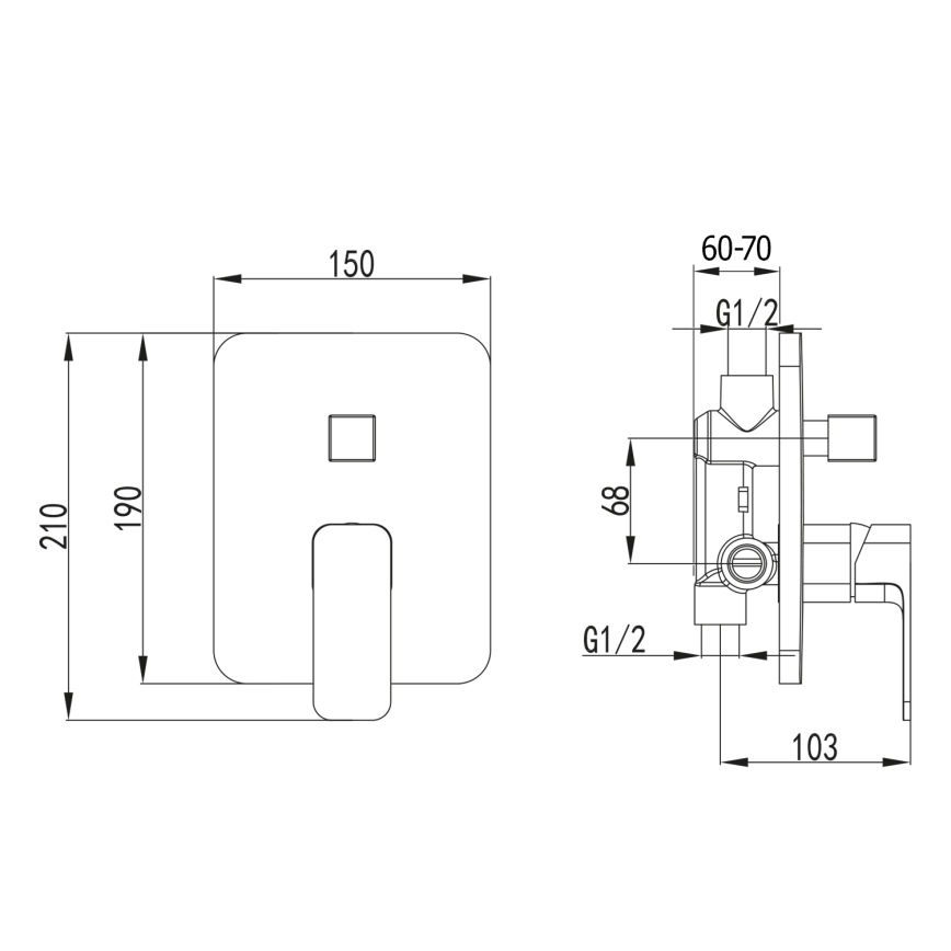 Aqualine - Rubinetto doccia per installazione a scomparsa FACTOR cromo lucido
