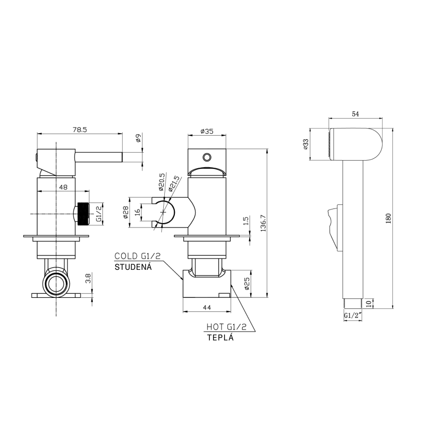 Aqualine - Rubinetto per bidet con doccia da incasso opaco nero