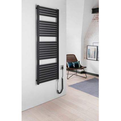 Aqualine - Scaldasalviette elettrico da bagno TONDI-E 500 W 133 x 45 cm nero opaco
