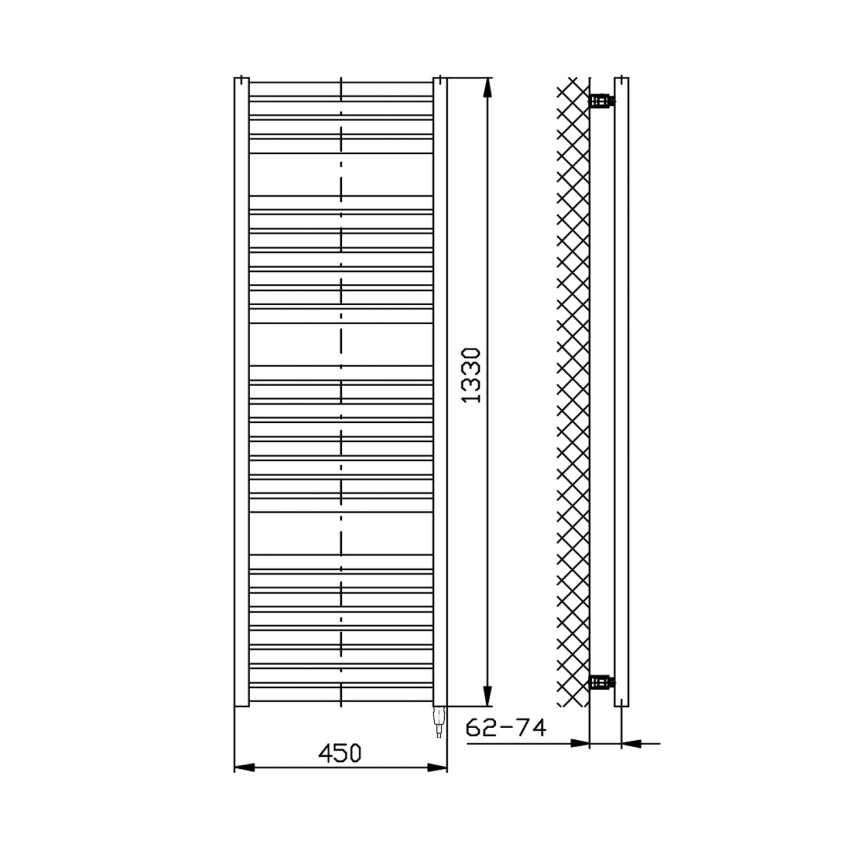 Aqualine - Scaldasalviette elettrico da bagno TONDI-E 500 W 133 x 45 cm nero opaco