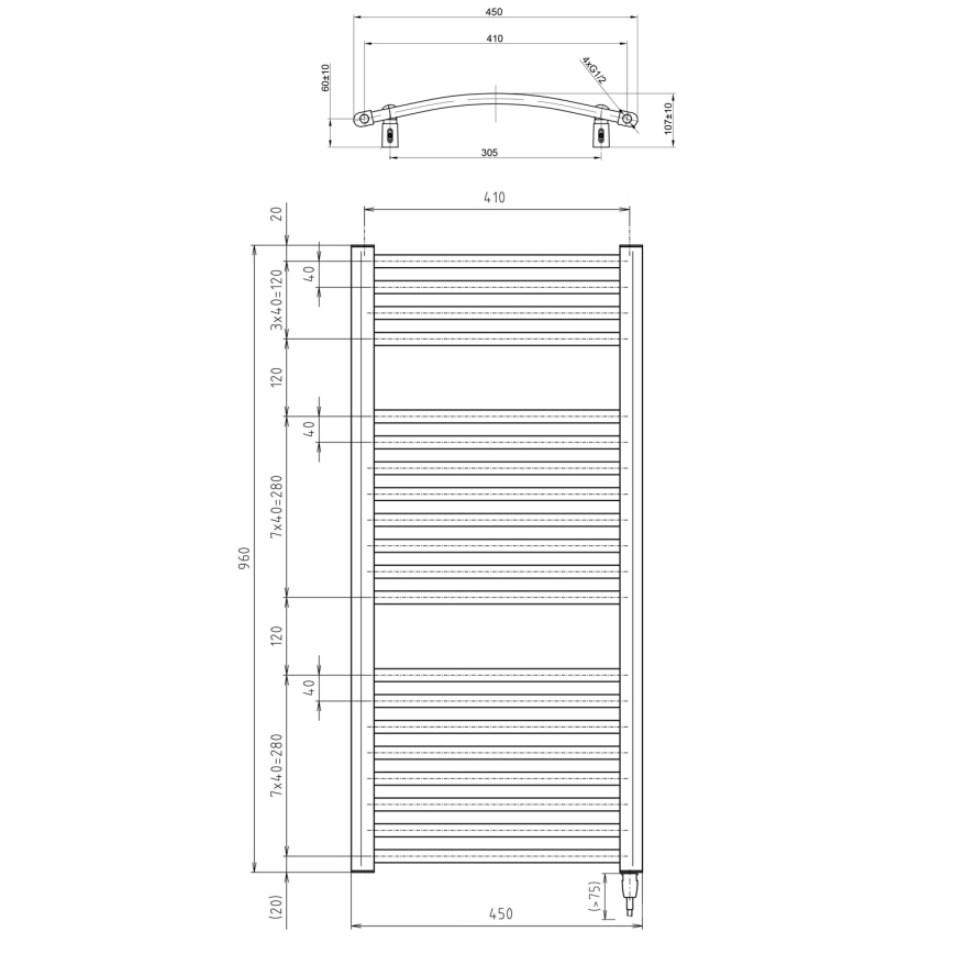Aqualine - Scaldasalviette elettrico ORBIT-E 300W 96x45 cm, bianco, rotondo