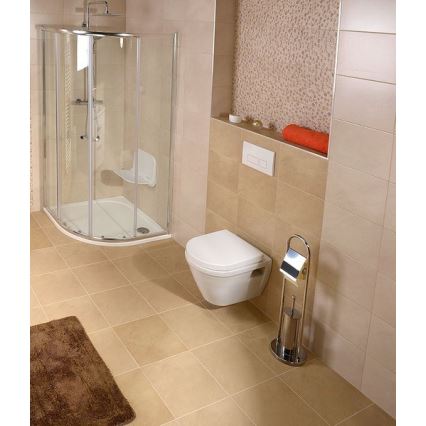 Aqualine - Scopino WC da terra con portarotolo SAMBA 80x22 cm, cromo lucido