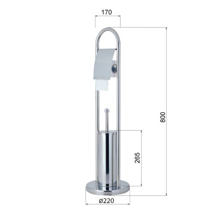 Aqualine - Scopino WC da terra con portarotolo SAMBA 80x22 cm, cromo lucido