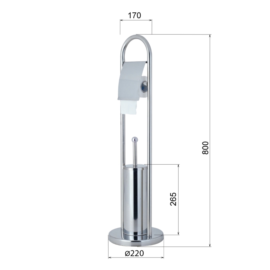 Aqualine - Scopino WC da terra con portarotolo SAMBA 80x22 cm, cromo lucido