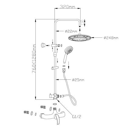 Aqualine - Set doccia con miscelatore KASIOPEA, cromo lucido