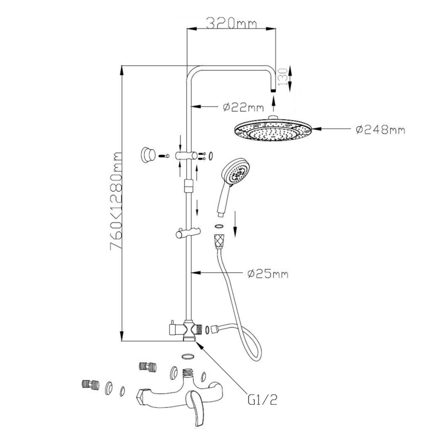 Aqualine - Set doccia con miscelatore KASIOPEA, cromo lucido