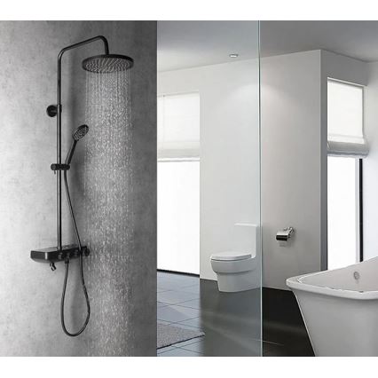Aqualine - Set doccia con rubinetto e mini rubinetto aggiuntivo FARRAO opaco nero