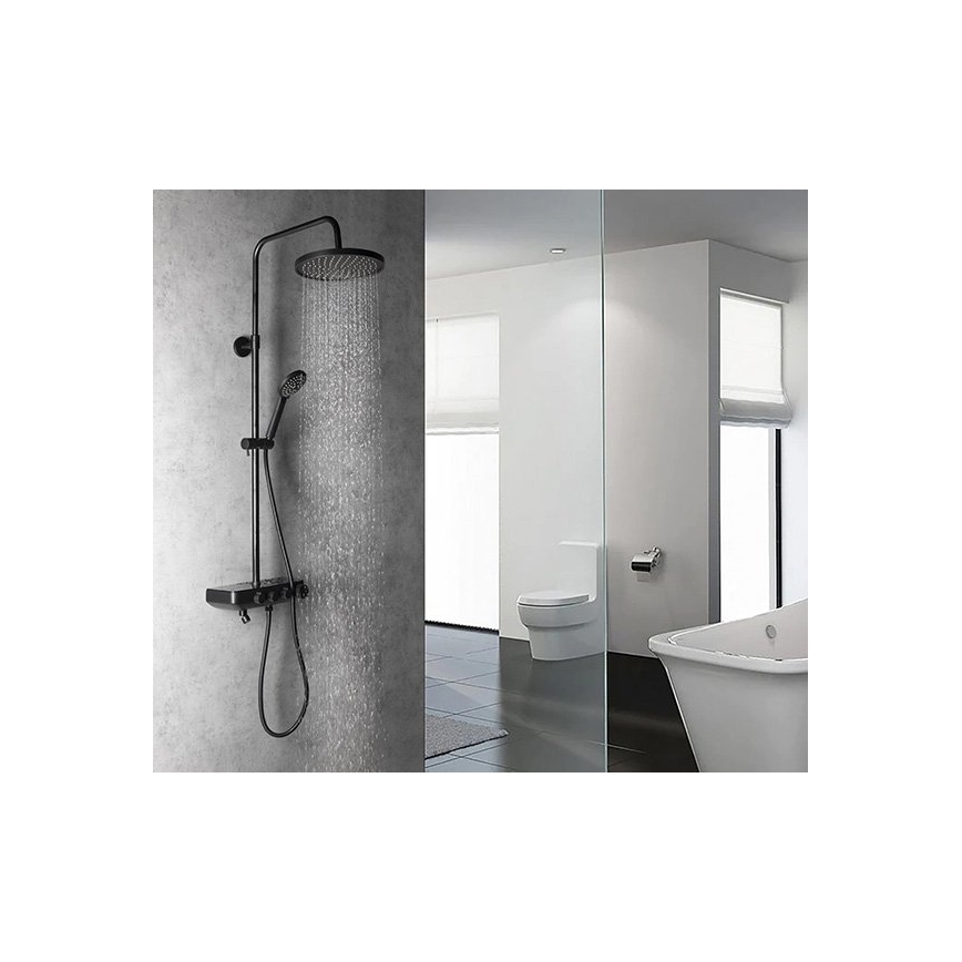 Aqualine - Set doccia con rubinetto e mini rubinetto aggiuntivo FARRAO opaco nero