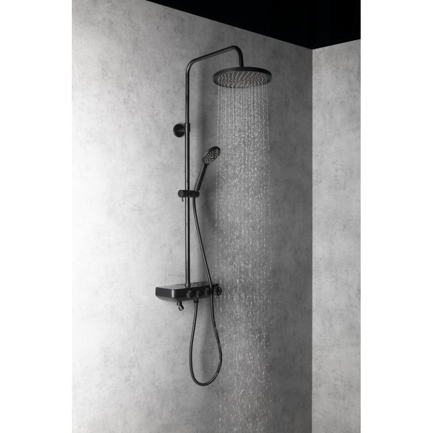 Aqualine - Set doccia con rubinetto e mini rubinetto aggiuntivo FARRAO opaco nero