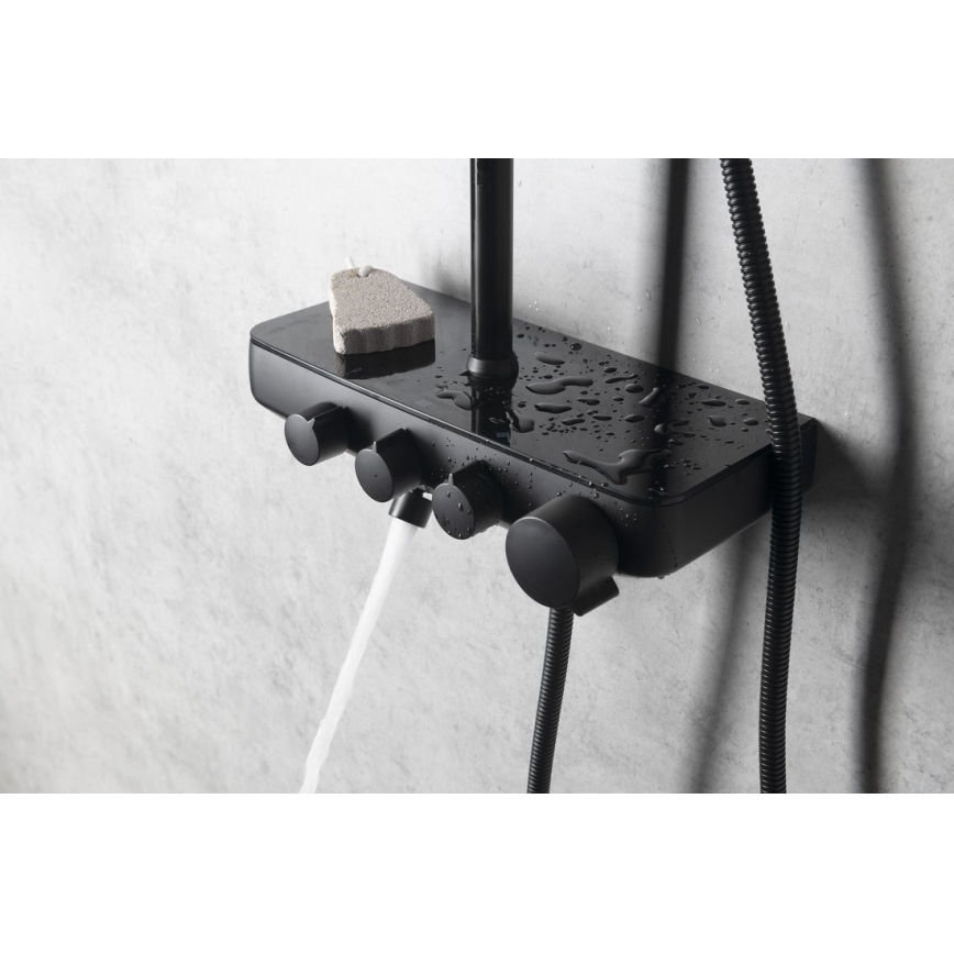 Aqualine - Set doccia con rubinetto e mini rubinetto aggiuntivo FARRAO opaco nero