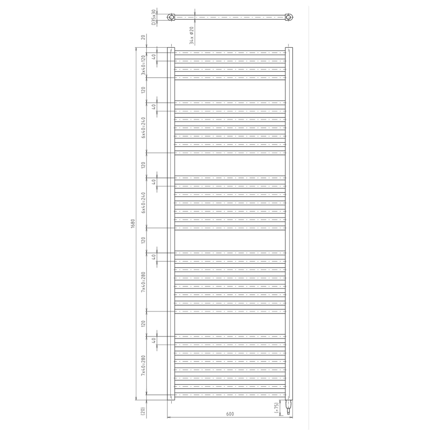 Aqualine - Termoarredo elettrico per bagno DIRECT-E 800W 168x60 cm bianco