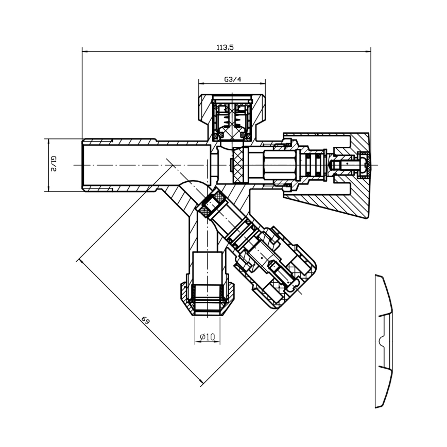 Aqualine - Valvola combinata in cromo lucido