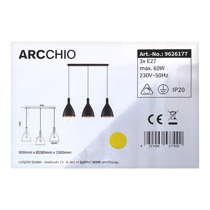 Arcchio -  Lampadario a filo  ARTHURIA 3xE27/60W/230V