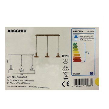 Arcchio - Lampadario a sospensione con filo JAIKA 3xE27/60W/230V