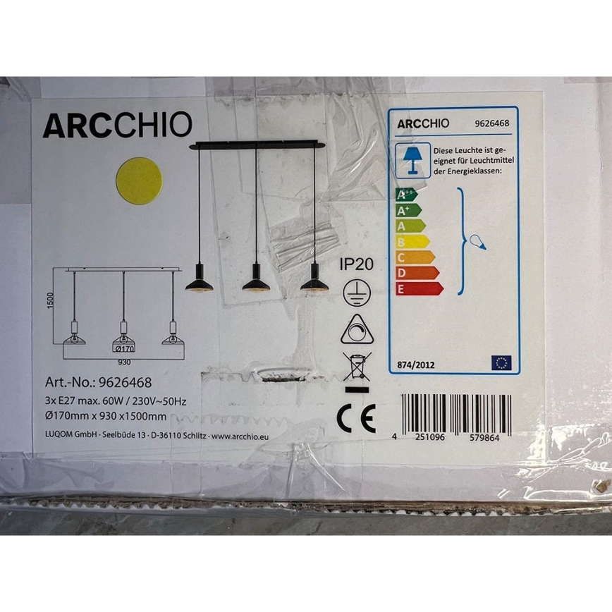 Arcchio - Lampadario a sospensione con filo JAIKA 3xE27/60W/230V