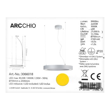 Arcchio - Lampadario LED a filo PIETRO 2xLED/45W/230V