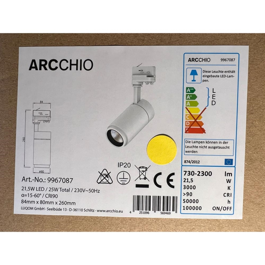 Arco - Faretto LED per sistema a binario NANNA LED/21,5W/230V