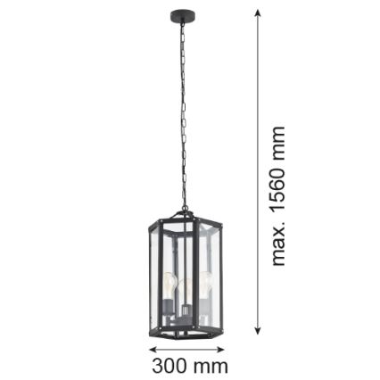 Argon 1253 - Lampadario a catena BODRUM 3xE27/15W/230V nero
