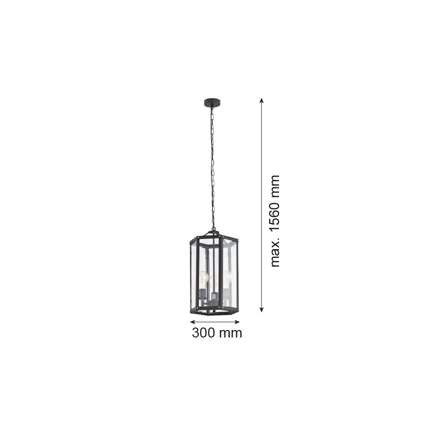 Argon 1253 - Lampadario a catena BODRUM 3xE27/15W/230V nero