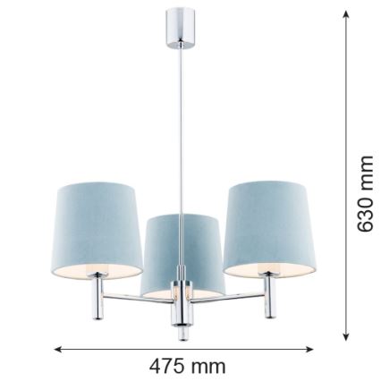 Argon 1383 - Lampadario su palo  BOLZANO 3xE27/15W/230V blu/cromato lucido