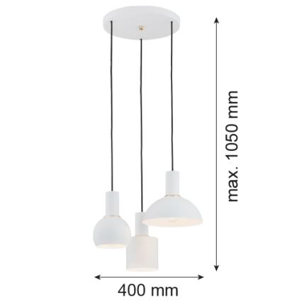 Argon 1468 - Lampadario su corda SINES 3xE27/15W/230V bianco