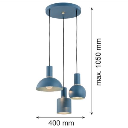 Argon 1471 - Lampadario a sospensione con filo SINES 3xE27/15W/230V blu