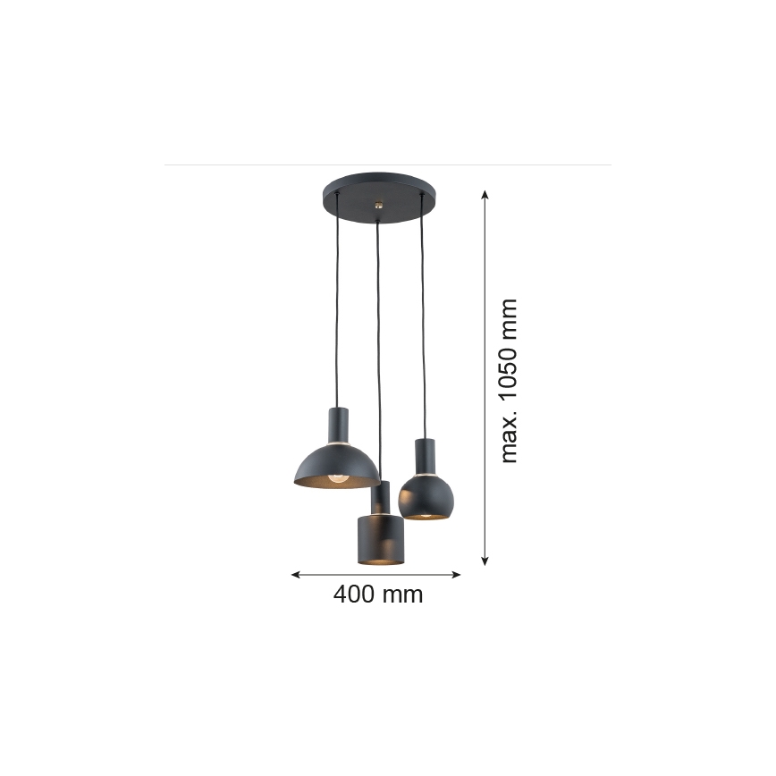 Argon 1472 - Lampadario a sospensione con filo SINES 3xE27/15W/230V nero