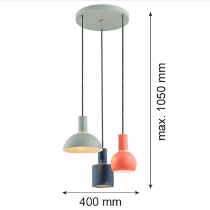 Argon 1479 - Lampadario a sospensione con filo SINES 3xE27/15W/230V verde/blu/arancione