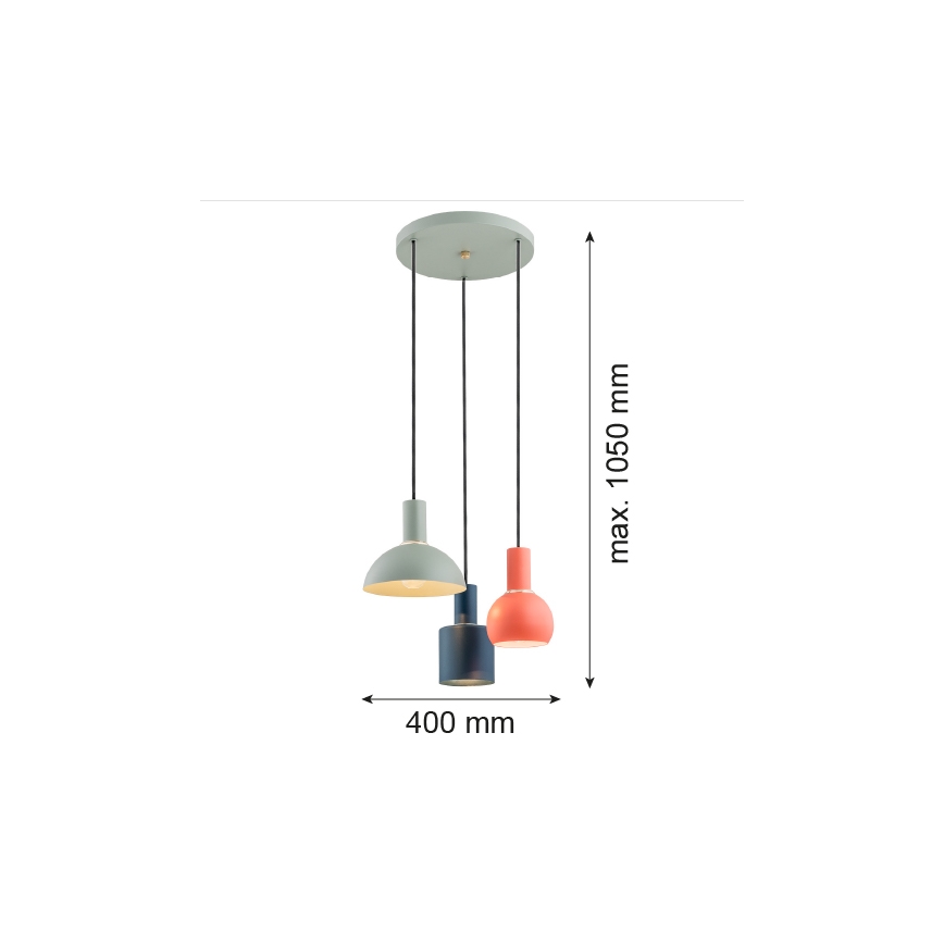 Argon 1479 - Lampadario a sospensione con filo SINES 3xE27/15W/230V verde/blu/arancione