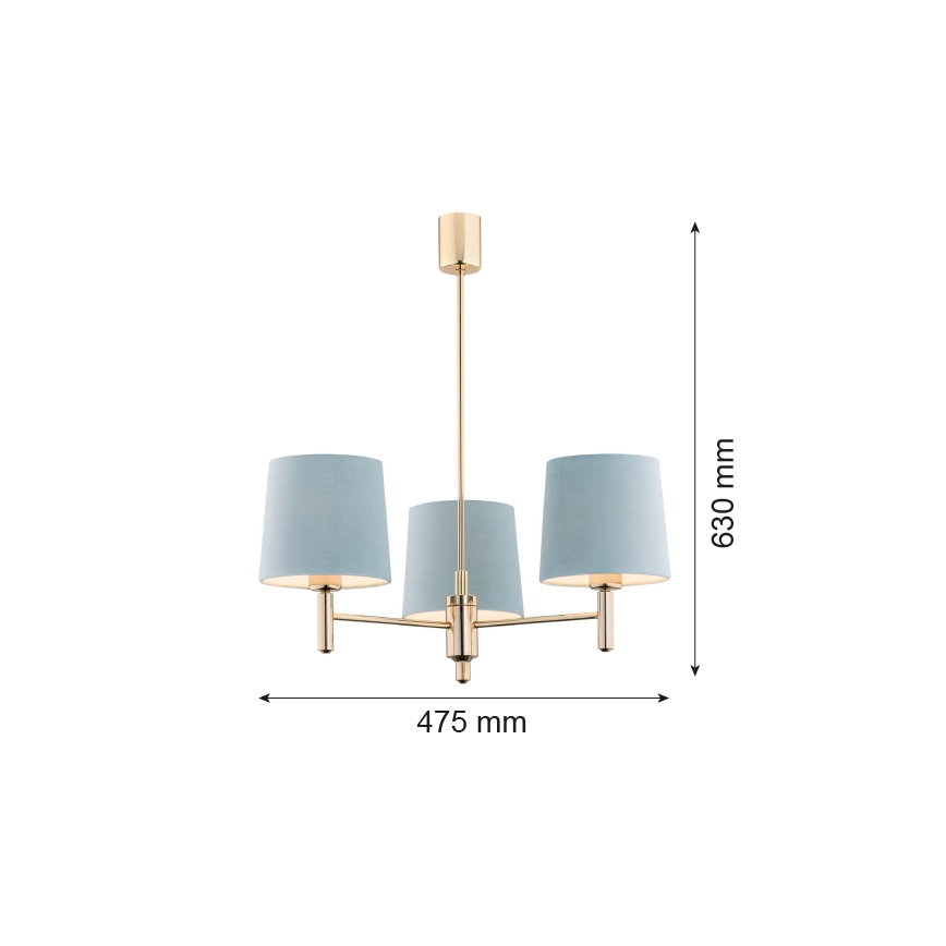 Argon 1484 - Lampadario a sospensione con supporto rigido PONTE 3xE27/15W/230V blu/ottone