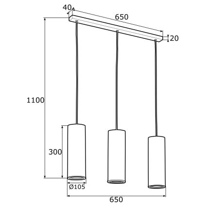 Argon 1486 - Lampadario a sospensione con filo LINEA 3xE27/15W/230V ottone/nero