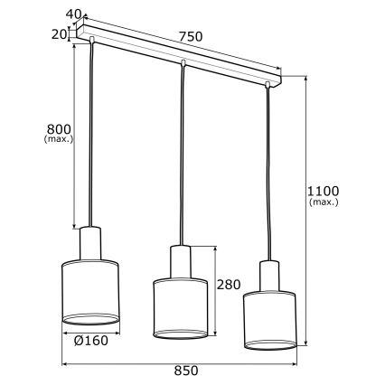 Argon 1490 - Lampadario a sospensione con filo HERMAN 3xE27/15W/230V ottone/nero