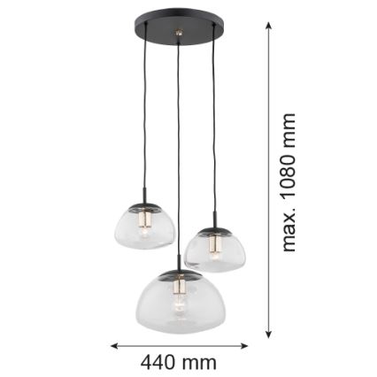 Argon 1492 - Lampadario su filo TRINI 3xE27/15W/230V nero