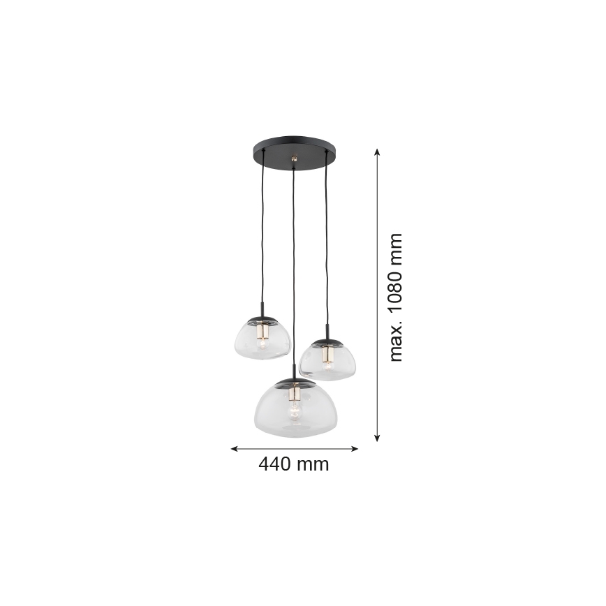 Argon 1492 - Lampadario su filo TRINI 3xE27/15W/230V nero