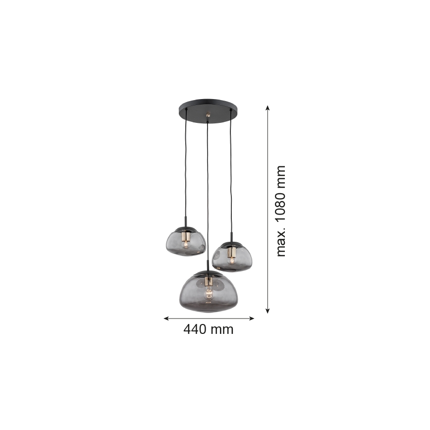 Argon 1493 - Lampadario a sospensione con filo TRINI 3xE27/15W/230V nero