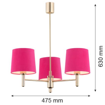 Argon 1498 - Lampadario su palo PONTE 3xE27/15W/230V rosa/ottone