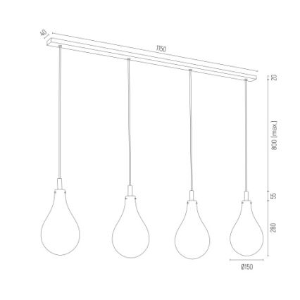 Argon 1740 - Lampadario su corda OAKLAND 4xG9/6W/230V