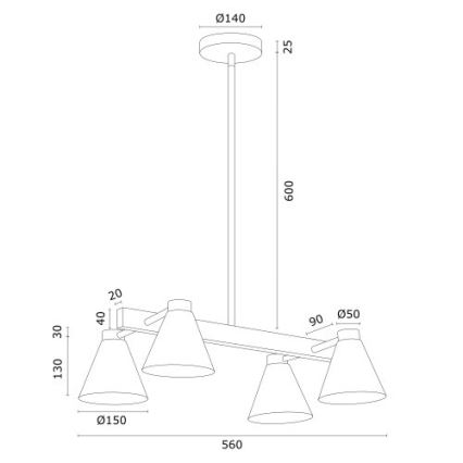 Argon 1773 - Lampadario su palo AVALONE 4xE27/15W/230V bianco/oro